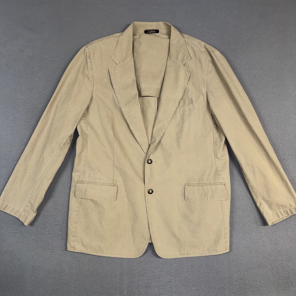 LL Bean Blazer Mens 44R (Fits 46R) Brown Khaki Easy Care Travel Jacket Coat VTG